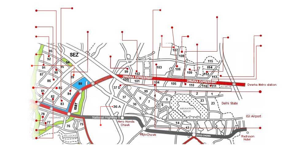 Dwarka Expressway Map, Real Estate Projects Map